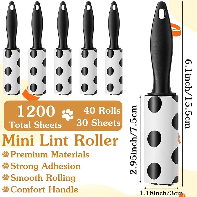 40 Pcs Mini Lint Roller for Travel Small Lint Removers Bulk for Pet Hair and Clothes Small Size Removers Portable Sticky Removing Tool for Cleaning Furniture Dog Car Seat