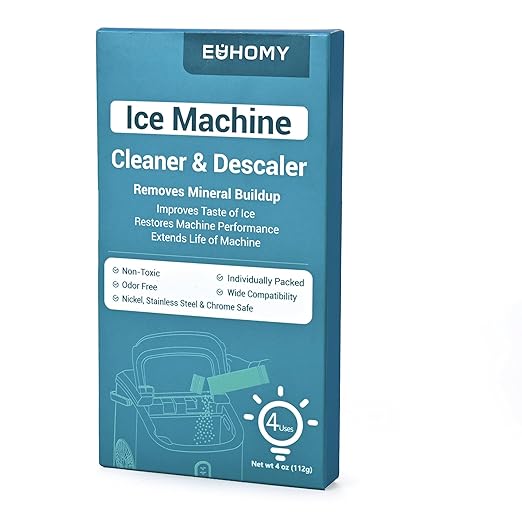 EUHOMY Ice Maker Cleaner & Descaler | 4 Use & Individually Packed | Ice Machine Cleaner with Organic Citric Acid Descaling Powder, Ideal for All Brands