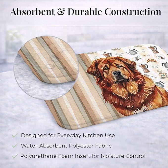 Caroline's Treasures Red Gold Tibetan Mastiff Coffee Bar Dish Drying Mat Absorbent Dish Drying Mat Pad for Kitchen Counter Dish Drainer Mat for Countertop, 14 x 21", Multicolor