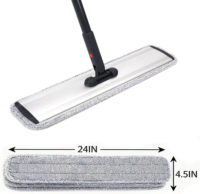 24 Inch Microfiber Mop Pads 6 Pack for Hardwood Tile Laminate Deep Clean | Reusable flat mop pads for floor cleaning, fits 24-inch mop heads, washable and durable, wet/dry use, home cleaning essential