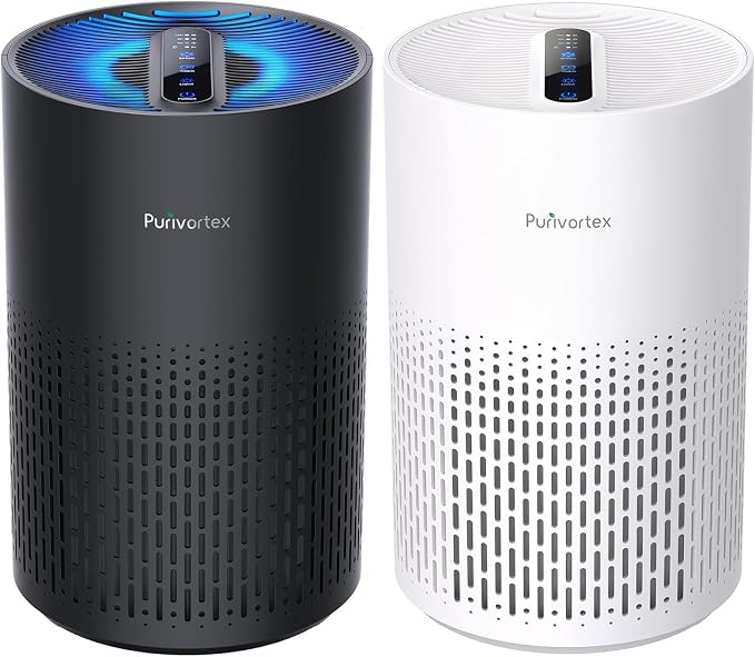 Purivortex PX500 Air Purifier 2-Pack Bundle, Black and White, HEPA Air Purifiers for Bedroom and Home