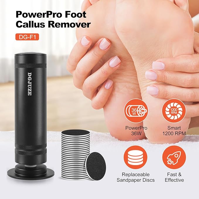Electric Foot Callus Remover 36W, 1200RPM Heavy Duty Metal Grinder | 36W Motor, 60PCS Sandpaper Discs, Metal Body, Plug-in Corded, for Cracked Heels & Calluses, Home & Salon Pedicure Tool