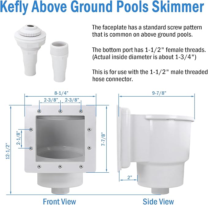 Kefly Above Ground Pools Skimmer with Accessories, Thru-Wall Skim Compatible with All Standard Pool Wall Cutouts