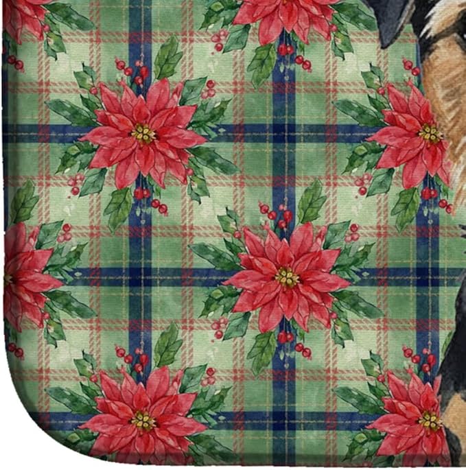 Caroline's Treasures Black and Tan Norfolk Terrier Christmas PoinsettIas Dish Drying Mat Absorbent Dish Drying Mat Pad for Kitchen Counter Dish Drainer Mat for Countertop, 14 x 21", Multicolor