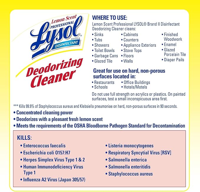 Lysol Professional Lysol Professional Disinfectant Deodorizing Cleaner 128 Pack of, Yellow, Lemon, 512 Ounce, (Pack of 4)