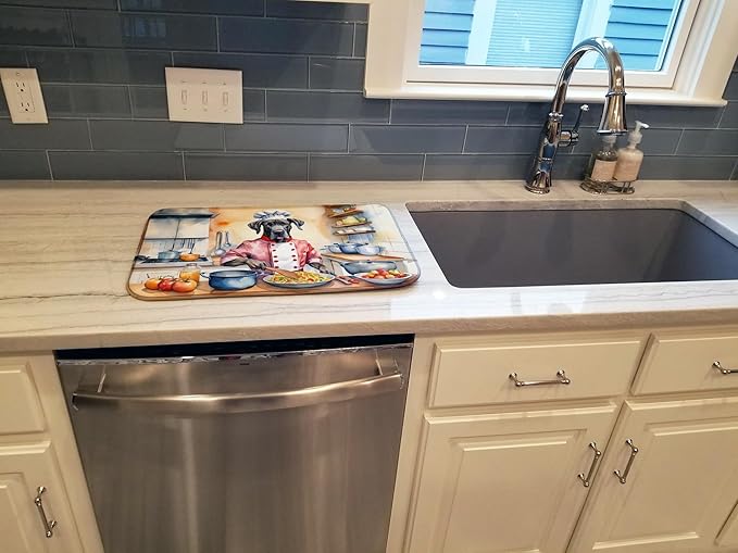 Caroline's Treasures DAC6260DDM Great Dane The Chef Dish Drying Mat Absorbent Dish Drying Mat Pad for Kitchen Counter Dish Drainer Mat for Countertop, 14 x 21", Multicolor