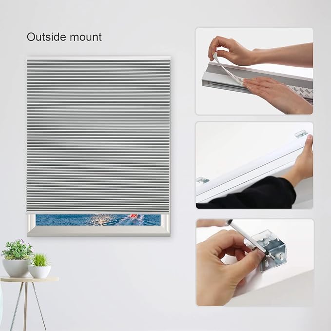 MYshade Cordless Cellular Window Shades No Tools No Drill Blackout Blinds for Indoor Windows Size 29" Wide X 72" Height Grey Room Darkening Window Blinds for Bedroom, Bathroom, Kitchen, Living Room