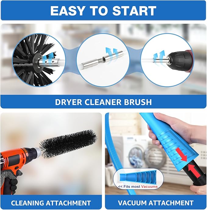 Petode 22-piece 50-Feet Dryer Vent Cleaner Kit, Dryer Vent Cleaning Kit Lint Remover with Dryer Vent Brush, Vacuum Hose Attachment Cleaning Tools, Flexible Lint Trap Brush, Vacuum & Dryer Adapters