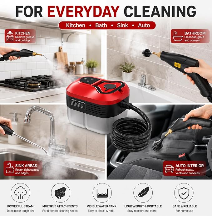 2500W Portable Handheld Steam Cleaner–High-Pressure Home Steamer for Deep Cleaning Floors, Tiles, Kitchen, Bathroom, Upholstery