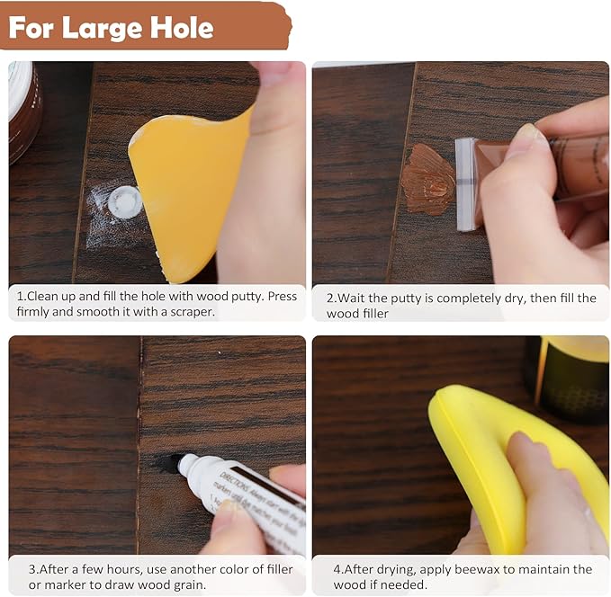 DEWEL Wood Furniture Repair Kit, New Upgrade Wood Fillers, Furniture Touch Up Markers, Wax Sticks, Wood Putty with Beeswax for Cracks, Wood Hole, Scratches, Floor, Table, Door