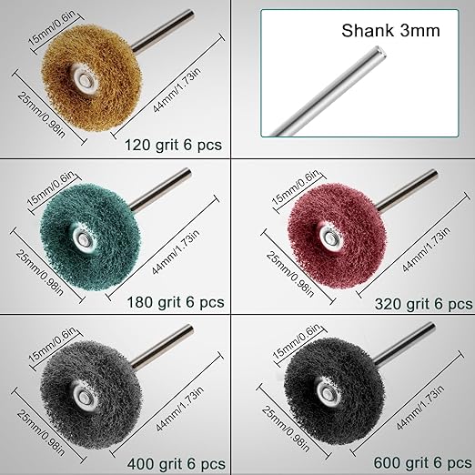 75PCS Mini Polishing Kit, Polishing Bit Abrasive Buffing Wheels Wire Brushes Flap Wheels Set for Rotary Tool, 1/8" (3mm) Shank