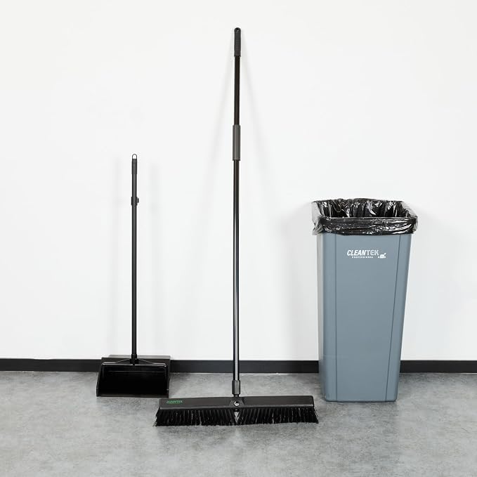 Restaurantware-Clean Tek Professional 23.62 Inch Push Broom, 1 Heavy-Duty Broom with 59” Handle - Medium Bristles, 2 Handle Attachment, Wooden, Commercial Use, for Deck, Garage, Yard, Patio