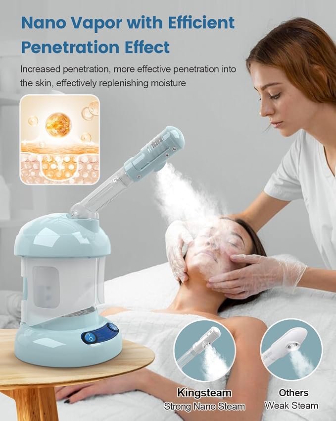 Tabletop Facial Steamer - Ozone Steamer with 360° Rotatable Arm - Professional Nano Ionic Facial Steamer for Deep Cleaning - Portable for Personal Care Use at Home or Salon, Blue