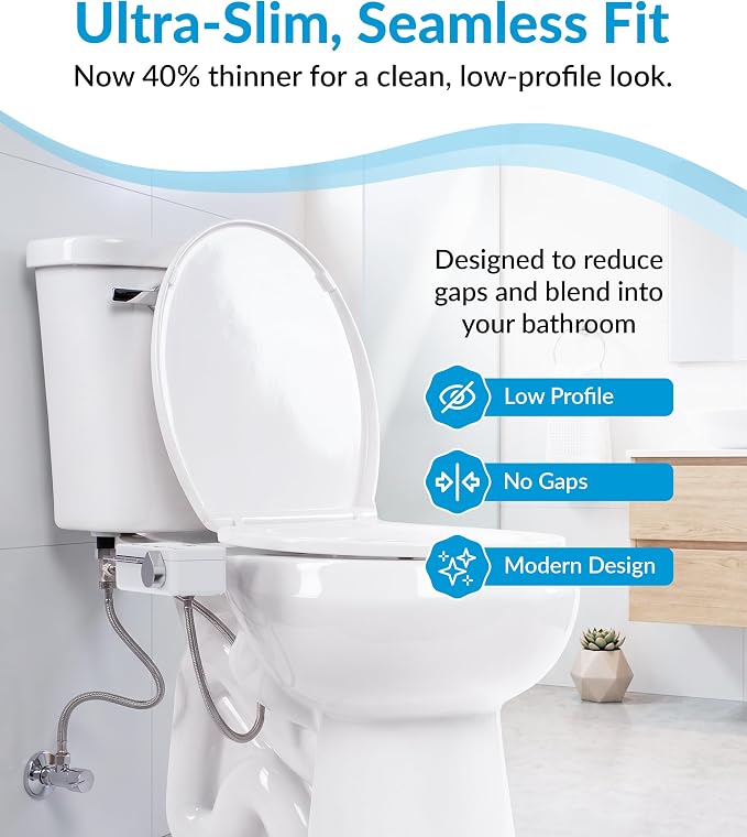 CLEAR REAR Ultra Slim Bidet Attachment for Toilet Seat - Non-Electric with Self Cleaning Dual Nozzles, Leak Proof, Adjustable Water Spray, Rear & Feminine Wash Toilet Bidet Upgrades (White Piano Keys)