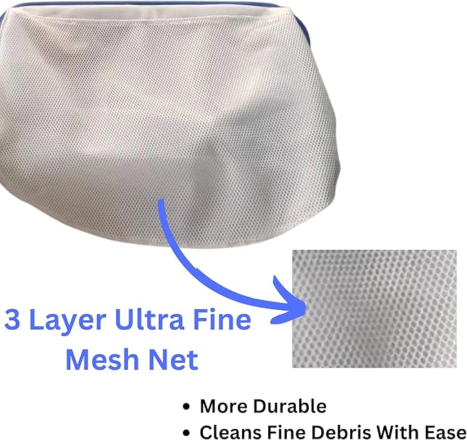 Professional 19" Fine Mesh Pool Skimmer Net - Triple Layer Net for Fine Debris Cleaning