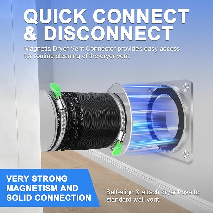 Magnetic Dryer Vent Connector Kit, DV180 Airtight Seal Magnetic Dryer Vent Coupling, Easy to Clean Dryer Vent Hose Quick Connector Including a 3.28ft 4" Duct & 2 Clamps