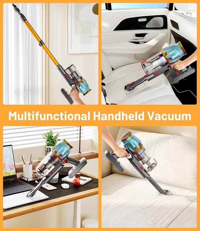 KARDV Cordless Vacuum Cleaner, 45Kpa/550W Stick Vacuum with Touch Screen, Max 65Mins Vacuum Cleaners for Home, Upgraded Green Light & Anti-Tangle Wireless Vacuum for Pet Hair/Carpet/Hardwood Floor