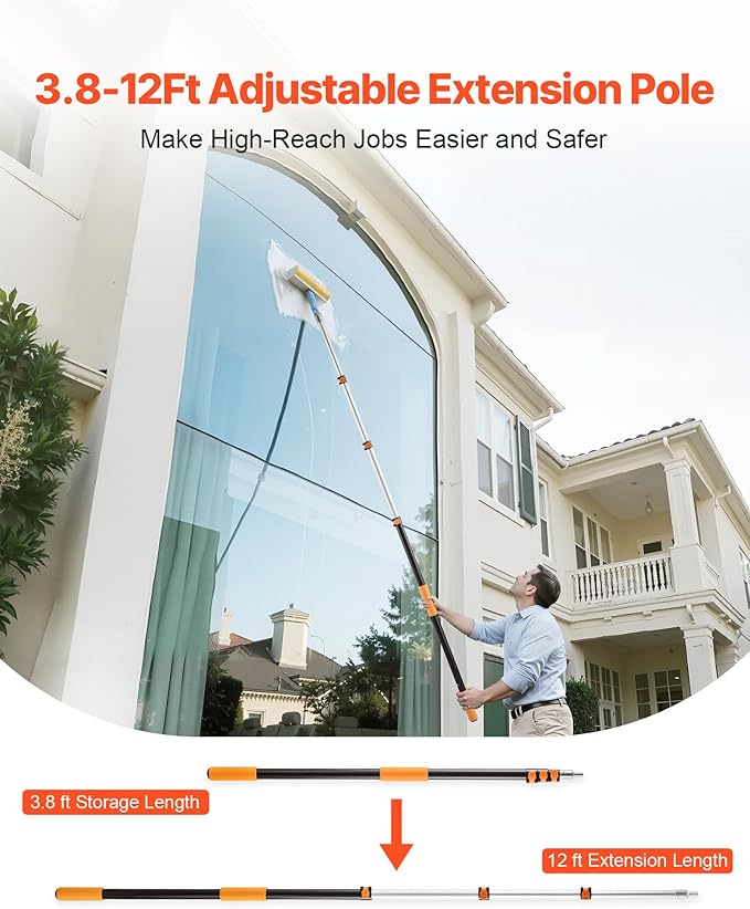 VEVOR Telescopic Extension Pole, 4-12 FT Multi-Purpose Extendable Pole, Sturdy Aluminum Alloy Paint Pole Extension with Flip-Lock Design, High Reach Roller Stick for Painting, Dusting and Cleaning