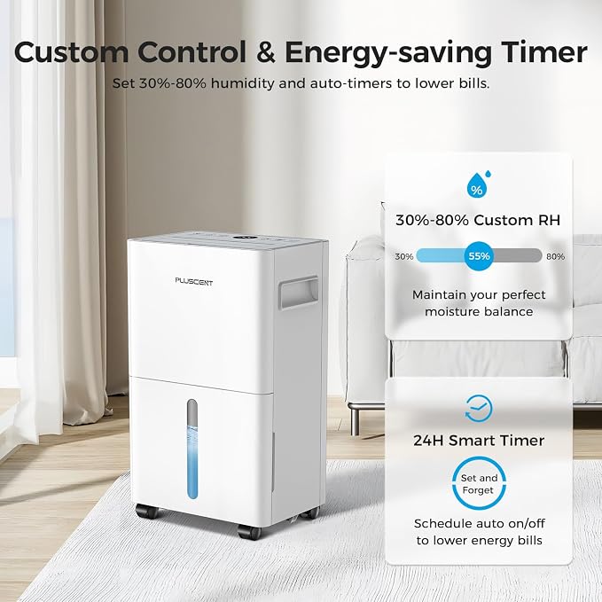 PLUSCENT 21 Pints Dehumidifier for Basement, 1500 sq.ft Portable Dehumidifiers for Home with Drain Hose, 3 Modes, Auto Defrost, 24H Timer, Quiet Smart Humidity Control for Bedroom, Bathroom, RV