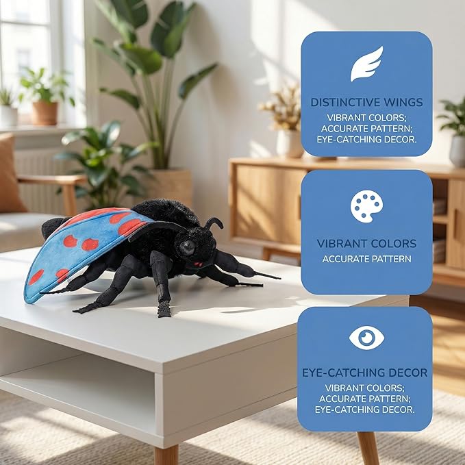 Cinnabar Moth Plush Toy - Lifelike Blue Cinnabar Moth Stuffed Animals 11in, Realistic Soft Big Wings Moth Toys, Unique Plush Collection for Kids