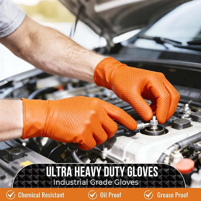ANBOSON 10 Mil Diamond Textured Nitrile Gloves, Heavy Duty Disposable, Extra Thick, Latex & Powder Free, Chemical and Puncture Resistant, Ideal for Auto Repair, Cleaning, Painting, X-Large
