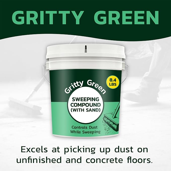 Gritty Green Sweeping Compound with Sand – Effective Dust Control on Cement & Unfinished Floors, Grit and Sand Breaks Up Loose Dust for an Even Deeper Clean, Oil Free, Made in USA (8.4 lbs) - 4 Pack
