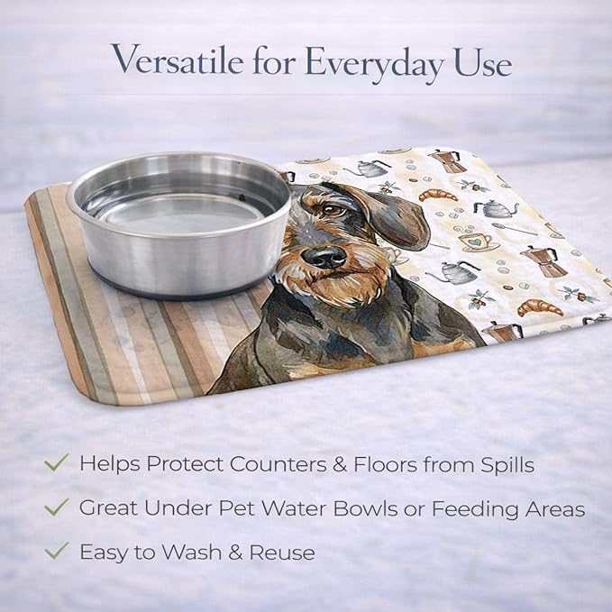 Caroline's Treasures Wirehaired Wild Boar Dachshund Coffee Bar Dish Drying Mat Absorbent Dish Drying Mat Pad for Kitchen Counter Dish Drainer Mat for Countertop, 14 x 21", Multicolor
