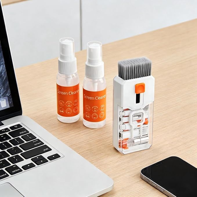 Keyboard Cleaning Kit Laptop Cleaner with 2Oz Computer Screen Cleaner Spray, Multi-Function PC Electronic Cleaner Kit for Car iPad iPhone Pro, Earbuds Macbook Camera Monitor PC, All-in-one with Patent