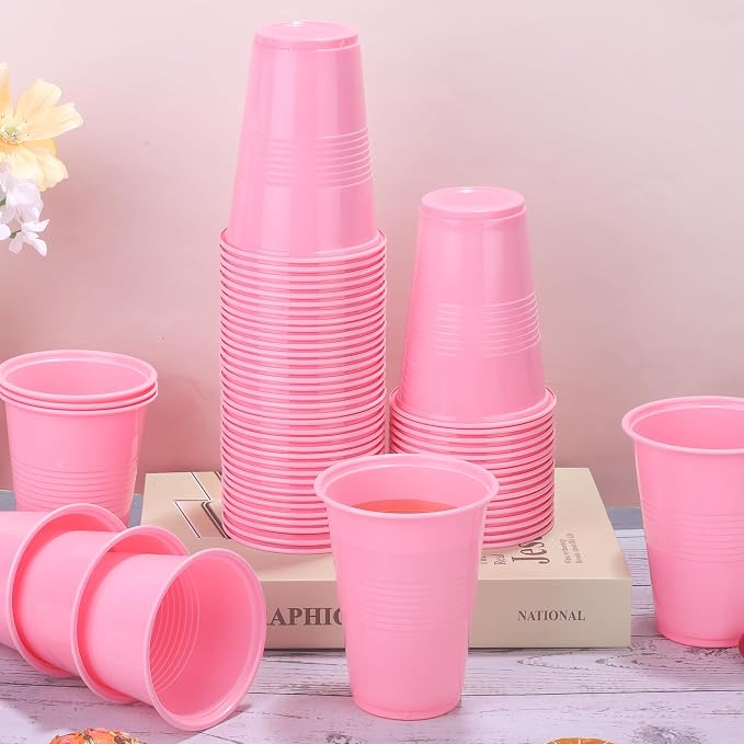 Kochorie 50 Pack Disposable Plastic Cups 16 Oz Solid Color Drinking Cups Party Supplies Strong and Sturdy Drinkware Cup For Birthday, Wedding, Baby Shower, Gender Reveal Party& Daily Use, Pink