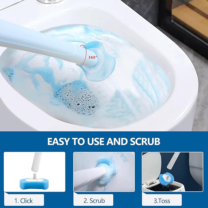 144 Count Disposable Toilet Brush Refills Compatible with Most Wands, Toilet Bowl Wand Refills-Blue Disposable Sponge Refill Heads Prefilled Cleaning Fluid for Bathroom Toilet Cleaning.