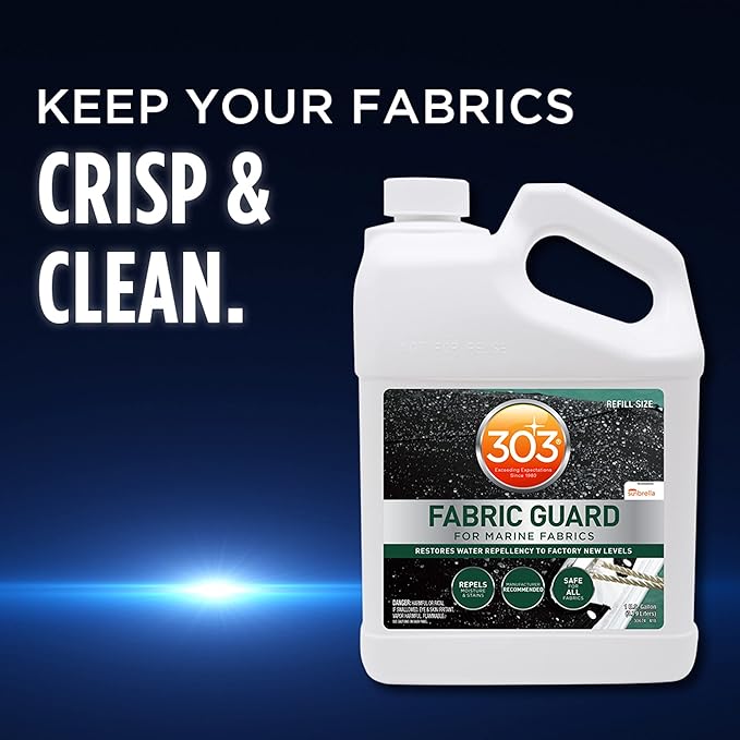 303 Products Marine Fabric Guard, Water Repellent Fabric Protector for Boat Covers, Canvas & Marine Fabrics – Restores Water & Stain Resistance, Safe for All Fabrics, 1 Gallon