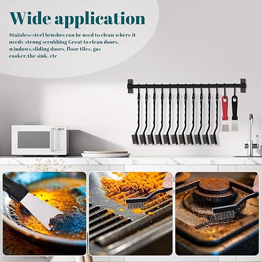 60 PCS Mini Wire Brush Stainless Steel Brush Set，Masonry Brush Wire Bristle for Cleaning Welding Slag and Rust，Curved Handle Brush (Stainless Steel, 60)