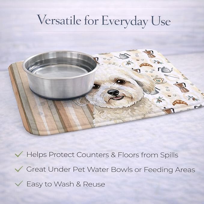 Caroline's Treasures White and Cream Bichon Frise Coffee Bar Dish Drying Mat Absorbent Dish Drying Mat Pad for Kitchen Counter Dish Drainer Mat for Countertop, 14 x 21", Multicolor