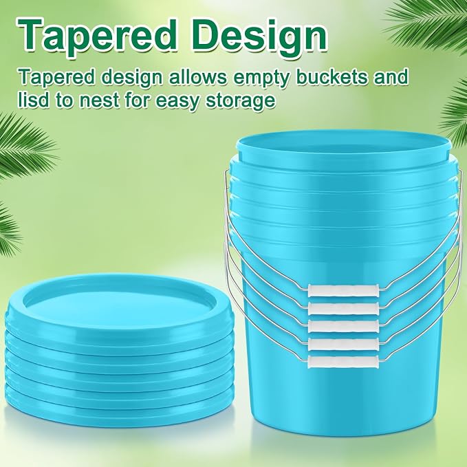 Tioncy 10 Pcs 2 Gallon Plastic Bucket with Lid Heavy Duty 2 Gallon Bucket Pail with Lid Handle for Storage Container Home Household Cleaning (Light Blue)