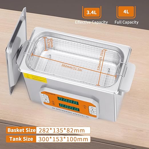 Ultrasonic Cleaner,4L 120W Touch Screen Control Ultrasonic Cleaning Machine with Timer&Heater,Sonic Cleaner for Jewelry,Eyeglasses,Coins,Chains Cleaning (Including Baskets)