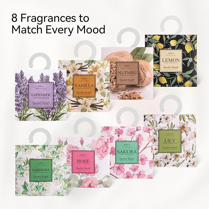12 Pack Lily Scented Sachets, Long-Lasting Fresh Scent, Air Freshener for Closet & Drawers, Hanging Deodorizer for Home