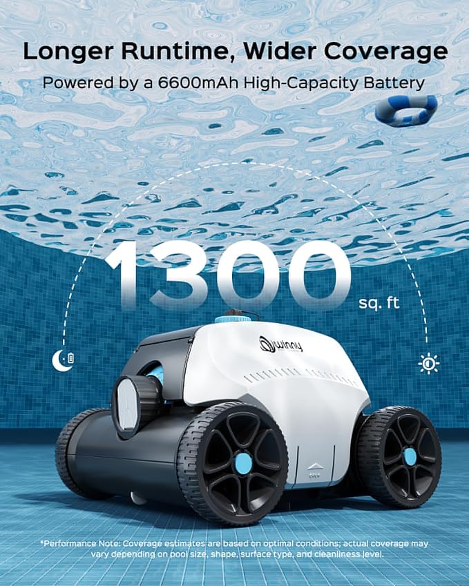 2026Cordless Robotic Pool Cleaner for Above Ground Pools – 6600mAh Battery Delivers 135Mins Running Time & 55W Strong Suction, Auto‑Parking Pool Vacuum with 185μm Filter Basket,1,350 Sq.Ft