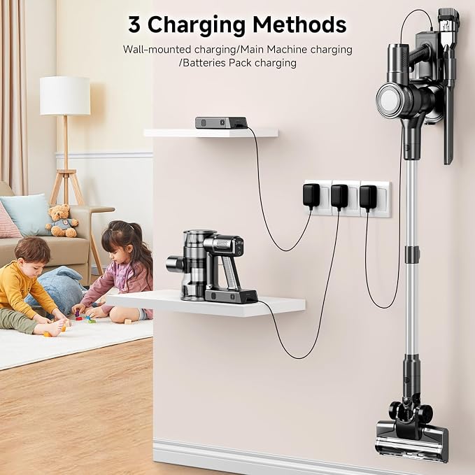 Cordless Vacuum Cleaner, 35Kpa Vacuum Cleaner for Home, 45Mins Stick Vacuum with LED Display, Anti-Tangle & Wall Mount Charging, 6 in 1 Lightweight Vacuum for Hard Floors, Carpet, Pet Hair (black)