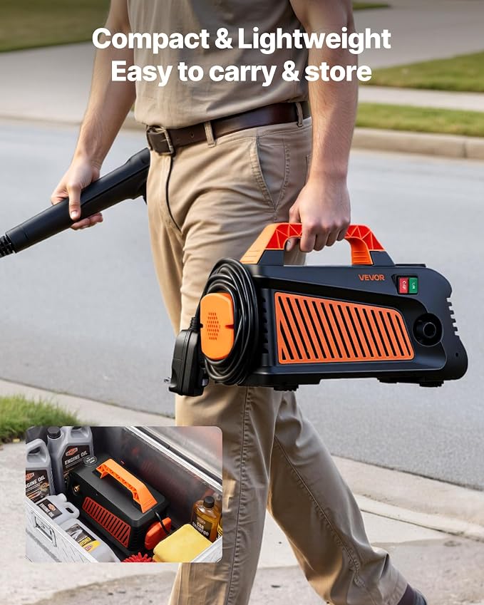VEVOR Electric Pressure Washer, 2000 Max PSI 1.59 Max GPM, Portable Power Washer with 4 Nozzles, Metal Extension Wand, Built-in Carry Handle, Compact & Flexible for Cars,Driveways,Patios,Fences,Home