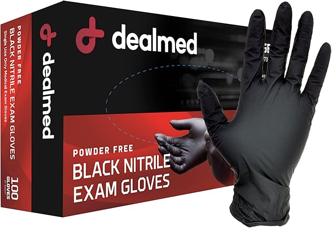 Dealmed Black Nitrile Exam Gloves – Disposable Multi-Purpose Use Medical Gloves Use for First Aid and Medical Facilities