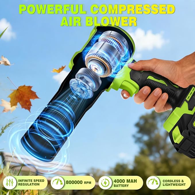 Cordless Leaf Blower, 800,000 RPM Handheld Portable Leaf Blowers with 2 X 4.0Ah Batteries, High-Speed Turbo Jet Blower Lightweight for Cleaning Yard, Patio,Leaves, Dust