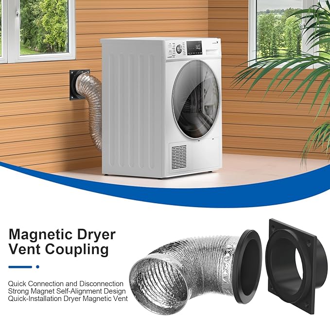 Magnetic Dryer Vent Coupling Kit, Airtight Seal Strong Magnetic Dryer Vent Connector, Quick Connect & Disconnect Flexible Exhaust Duct Adapter with Clamps & Screws for Easy Cleaning