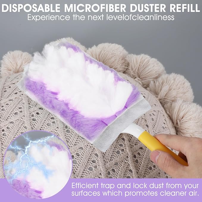120 Pcs Duster Refills, Electrostatic Disposable Dusters Refills Compatible with Duster, Bulk Heavy Duty Dusters Refill for Blinds Ceiling Fans Furniture Multi-Surface Dusting, Unscented(Purple)