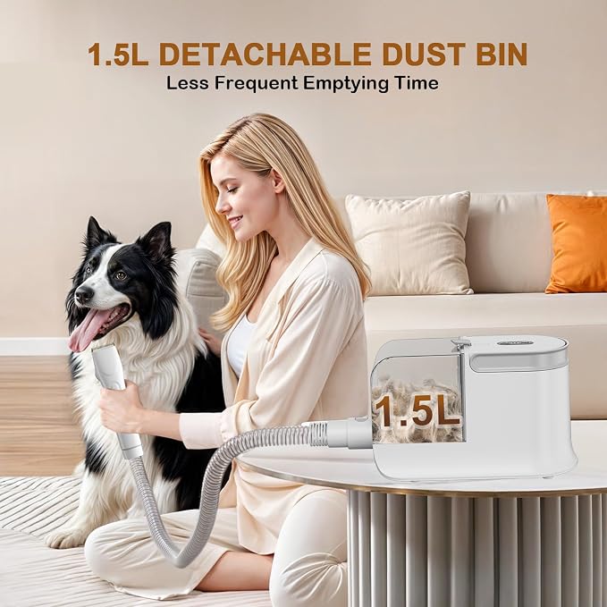 Dog Grooming Vacuum, Dog Grooming Kit, 3 Suction Modes Dog Brush Vacuum with 5 Pet Grooming Tools (Ivory)