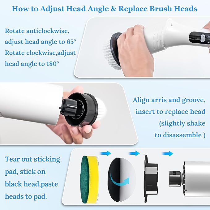 Electric Spin Scrubber,Cleaning Scrubber Brush Electric for Home with Power LCD Display,Cordless Bathroom Scrubber for Bathroom Tile Glass Cleaning,Adjusted Head Angle with 7 Replaceable Heads
