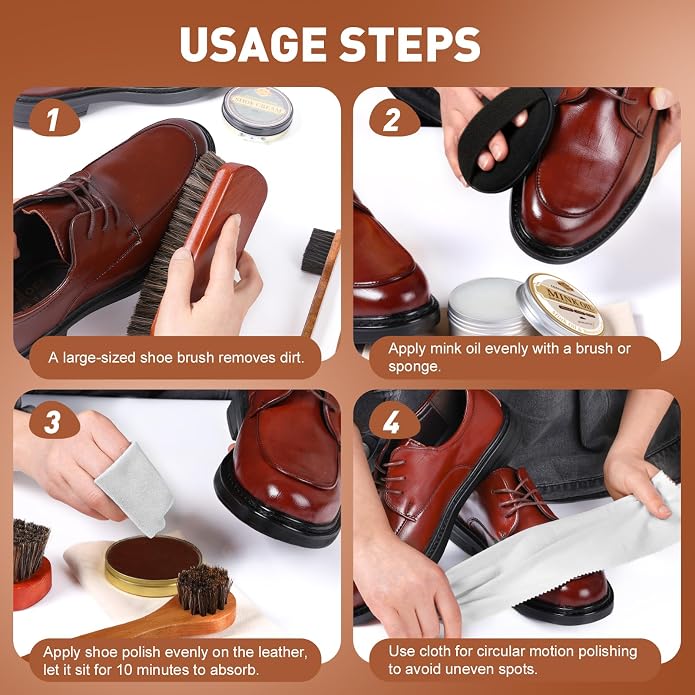 CHMI 16PCS Leather Shoe Polish Kit,Shoe Shine Kit with Black/Brown Shoe Polish,Shoe Bruhses for Leather Boot Care and Cleaning,Shoe Shine Gifts for Men