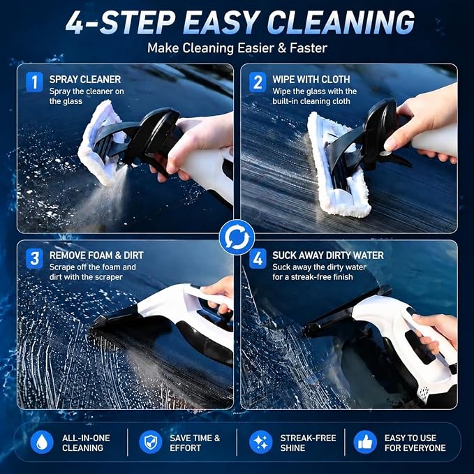 Window Vacuum Cleaner Electric Squeegee Cordless Glass Cleaner Tool Handheld Power Scraper with 28cm Blade for Window Shower Car