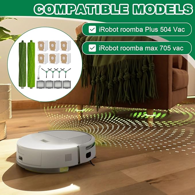 Eagles 17 Pack Replacement Parts Accessories Compatible with iRobot Roomba Max 705 Vac/Plus 504 Vac Robot Vacuum, 2 Rubber Brush, 4 HEPA Filter, 4 Dust Bag, 6 Side Brush, 1 Cleaning Brush