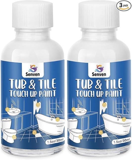 2Pack Tub and Tile Touch Up Paint Kit - High-Gloss White Porcelain Paint for Scratches & Chips on Tubs, Tiles, Sinks, Toilets Bathtubs White Repair Acrylic, Enamel Quick-Dry
