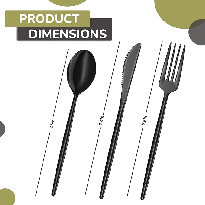Trendables Disposable Black Plastic Cutlery Set - 120 Pack With Silverware, Forks